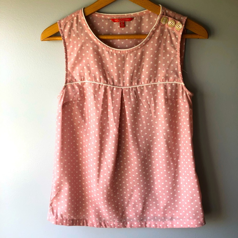 ModCloth Pink Hearts Tank Top with Button Detail